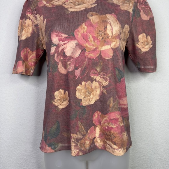 Let Me Be Anthropologie Shirt Womens S Floral Mock Neck Romantic Cottagecore - Picture 4 of 8